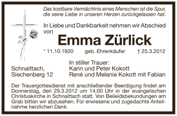 Traueranzeige von Emma Zürlick von Pegnitz-Zeitung